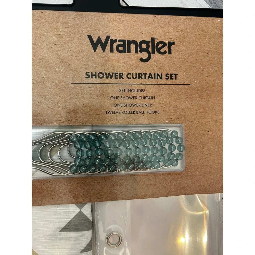 Wrangler Green Tan Shower Curtain Set 14pc Aztec Southwestern 72x72 NEW